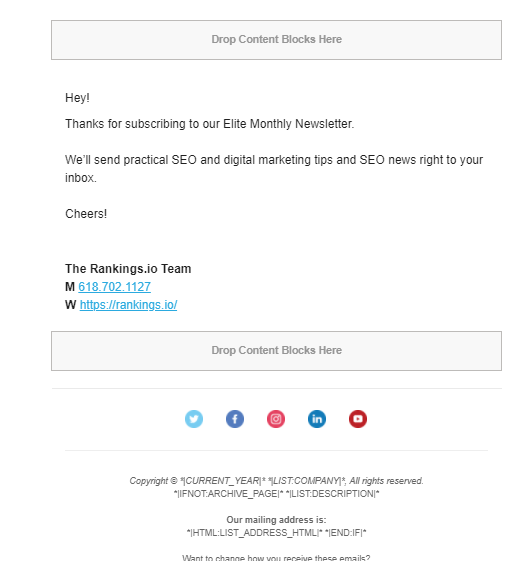 Old Welcome Email