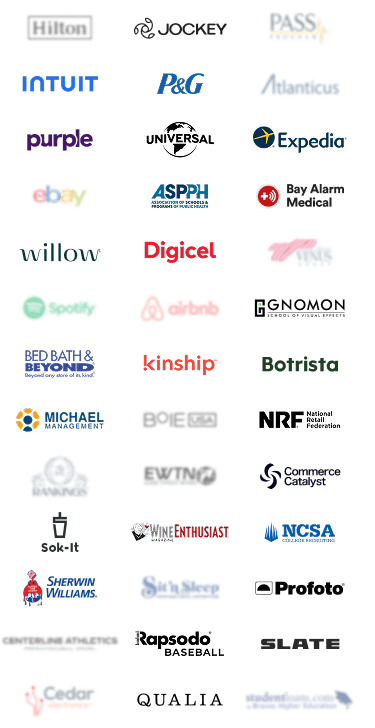 Brands we serve include Hilton, Spotify, Airbnb, eBay, Expedia, and more