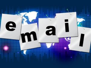 Email graphic on a world map