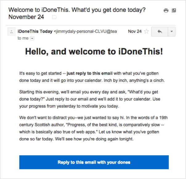 Welcome done email
