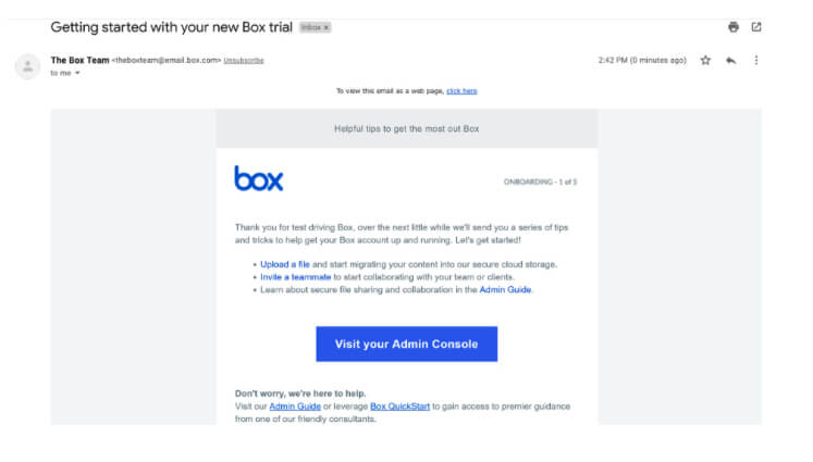 Getting new box emails