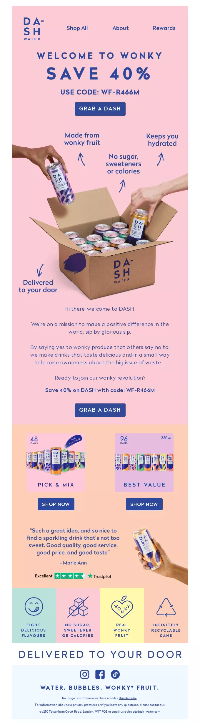 dash water welcome example
