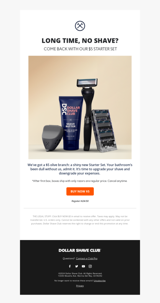 browse abandonment email by dollar shave club