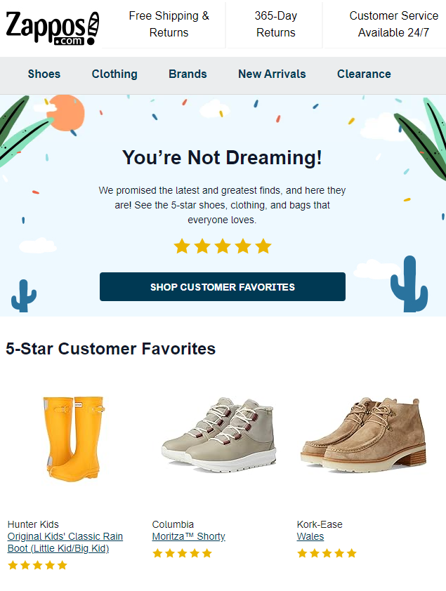 zappos browse campaign showing stars rating