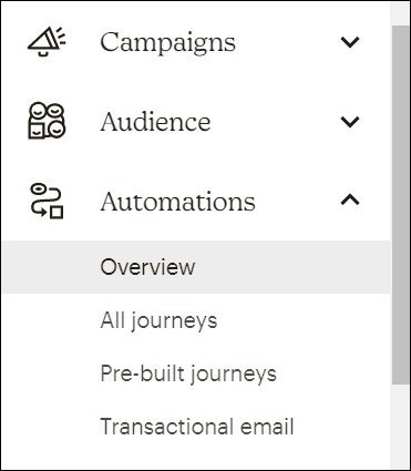 Automations menu in mailchimp