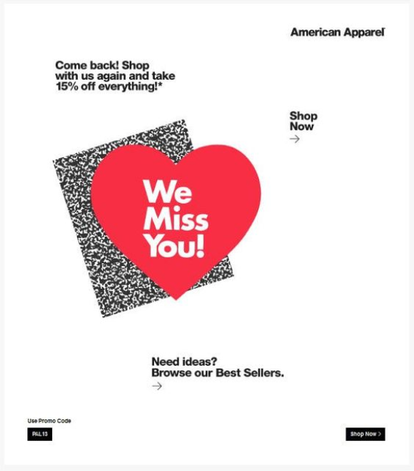 Miss You' Email win back email examples