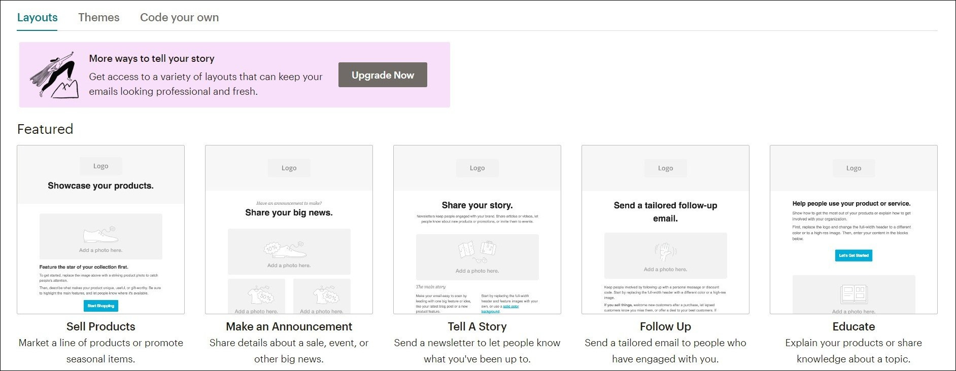 layouts, themes & custom templates in mailchimp 