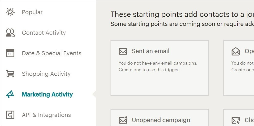 schedule, and tracking options in Mailchimp Abandoned cart series