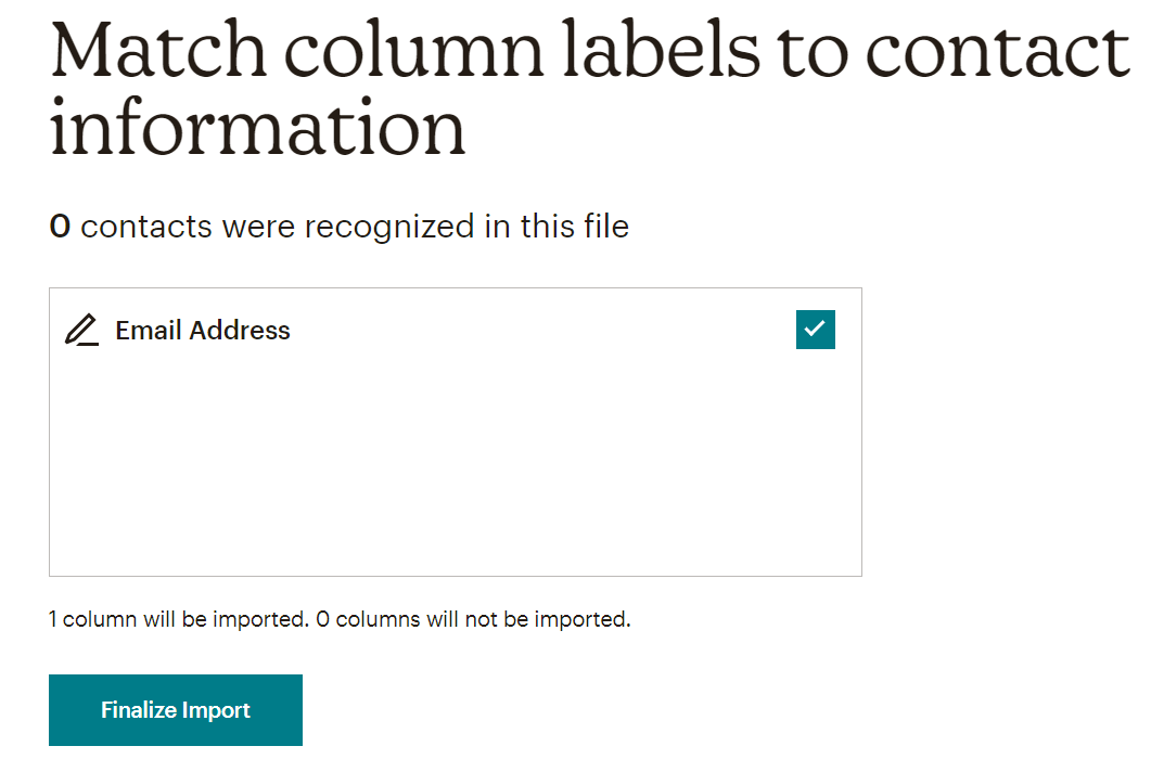 Match column labels in mailchimp