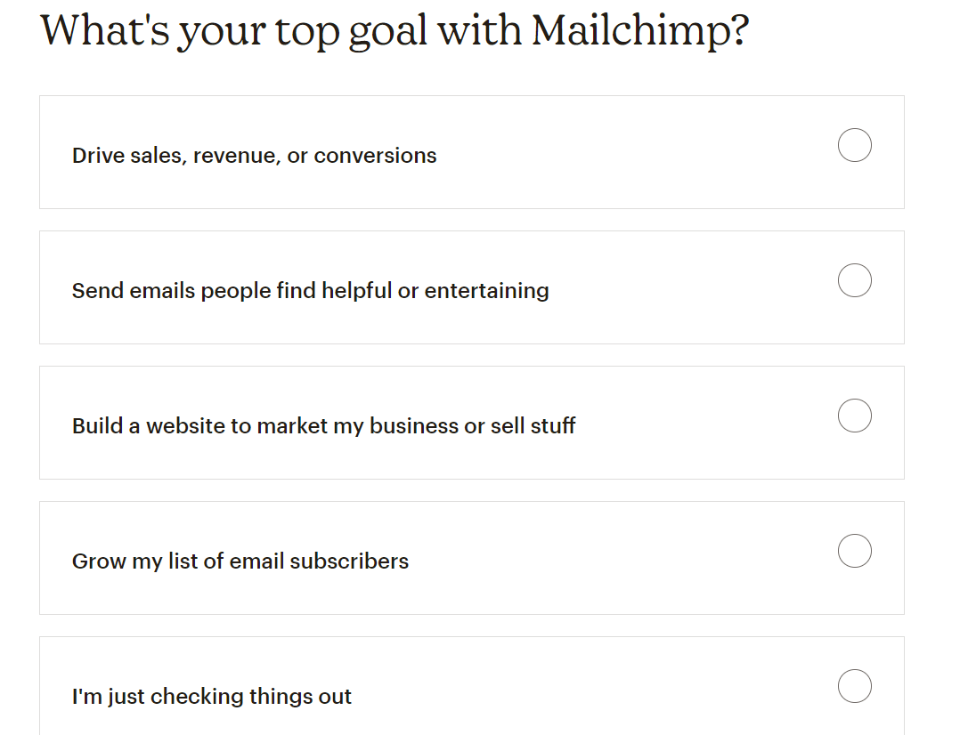 Marketing Path questionnaire in mailchimp