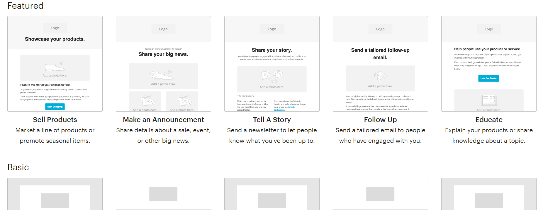 select the type of template in mailchimp