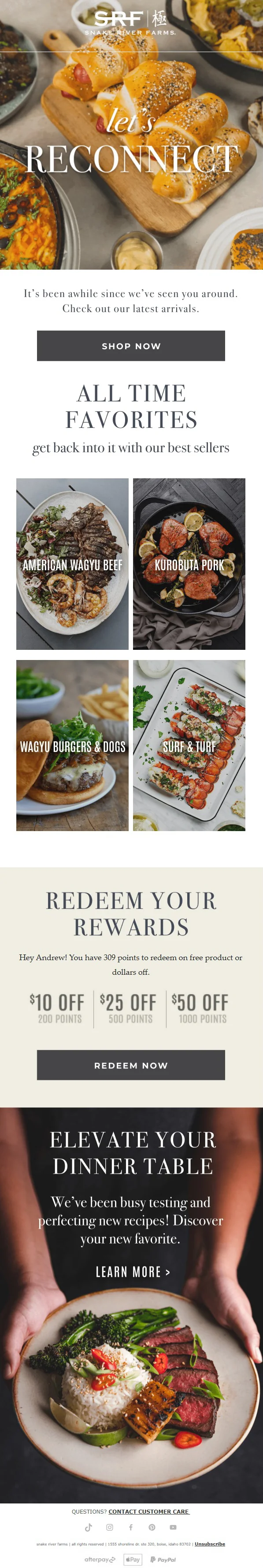 Email design inspiration by snake river farms