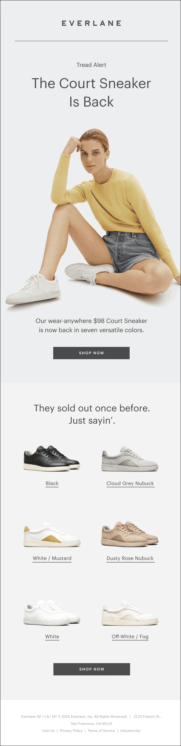 Everlane shows the different colors which are back in stock again