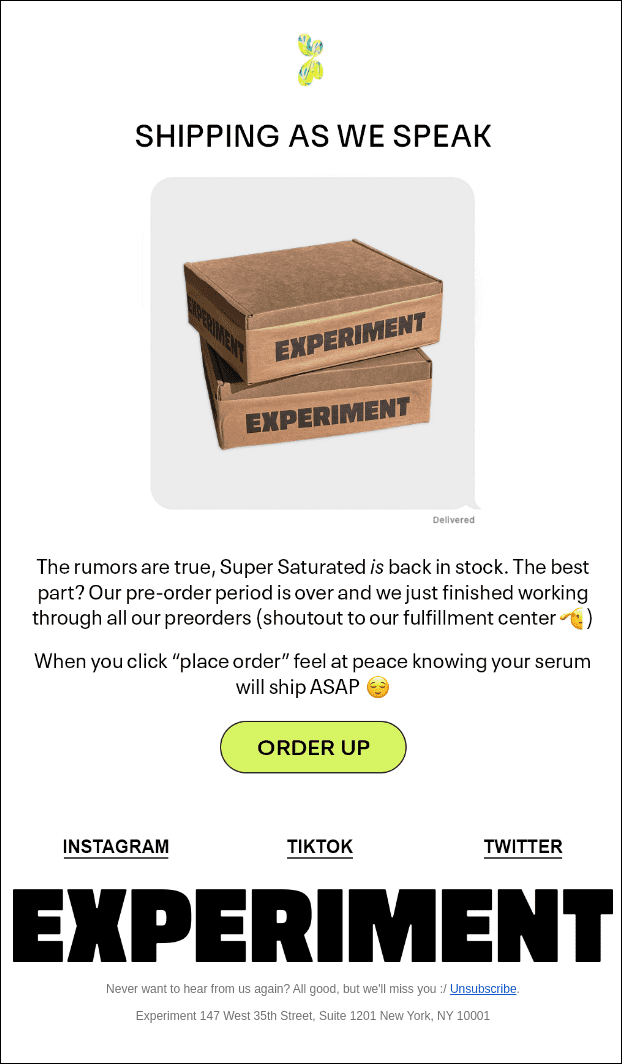 Experiment's witty email assures customers aj