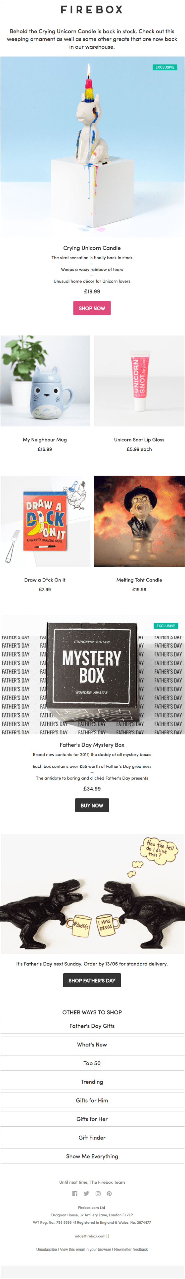 Firebox Back-in-stock email example
