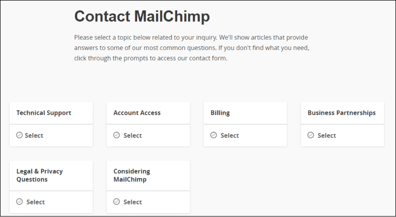 Mailchimp Customer support