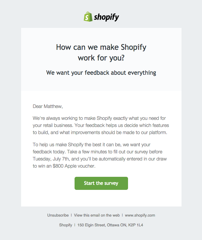 Survey reminder email by shopify