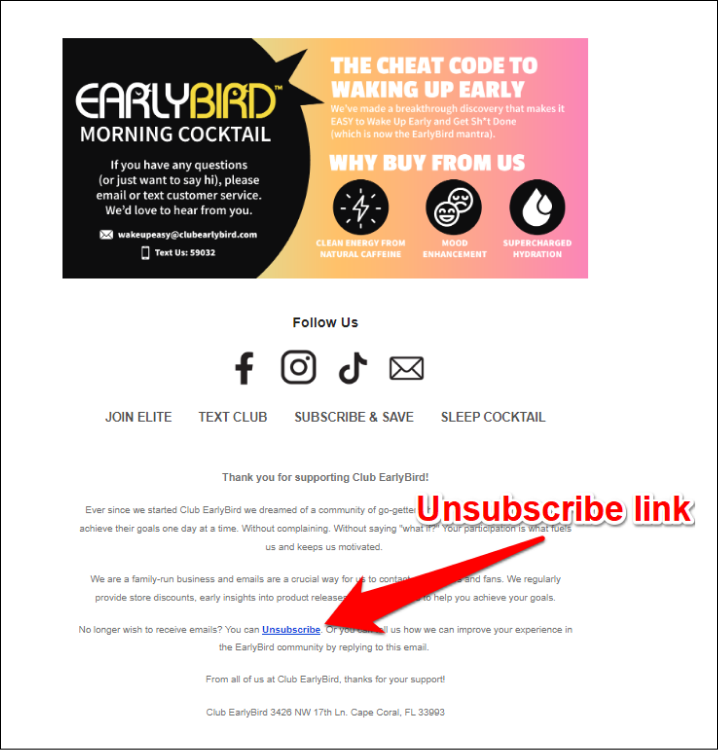 Add unsubscribe links to klaviyo spam emails