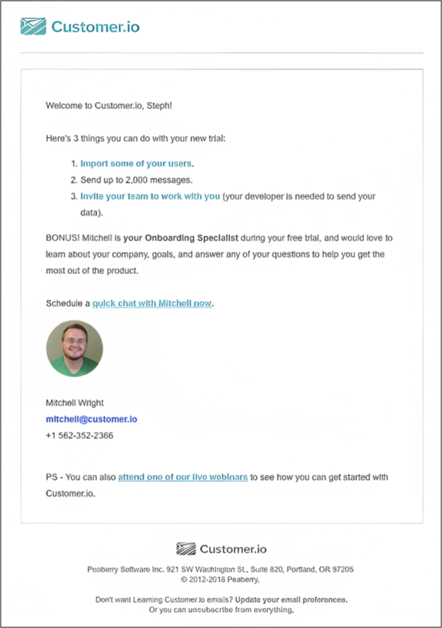 customer.io CTA Drip email