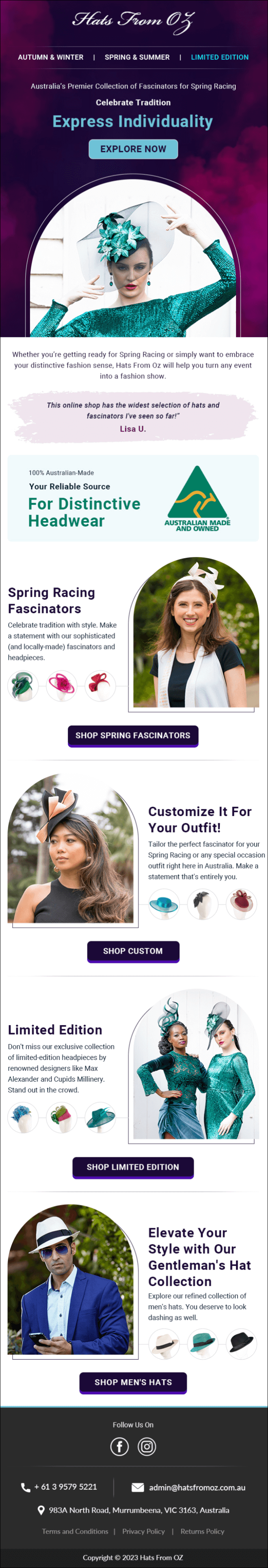 Hats From Oz - fashion email