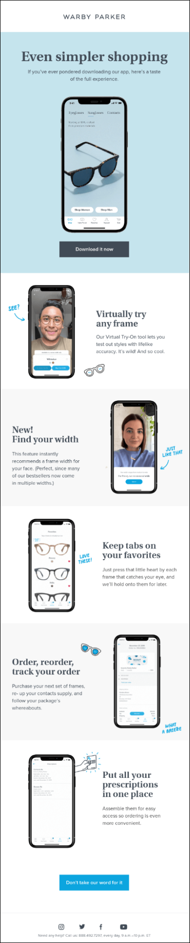 Warby Parker eyewear retail emails example