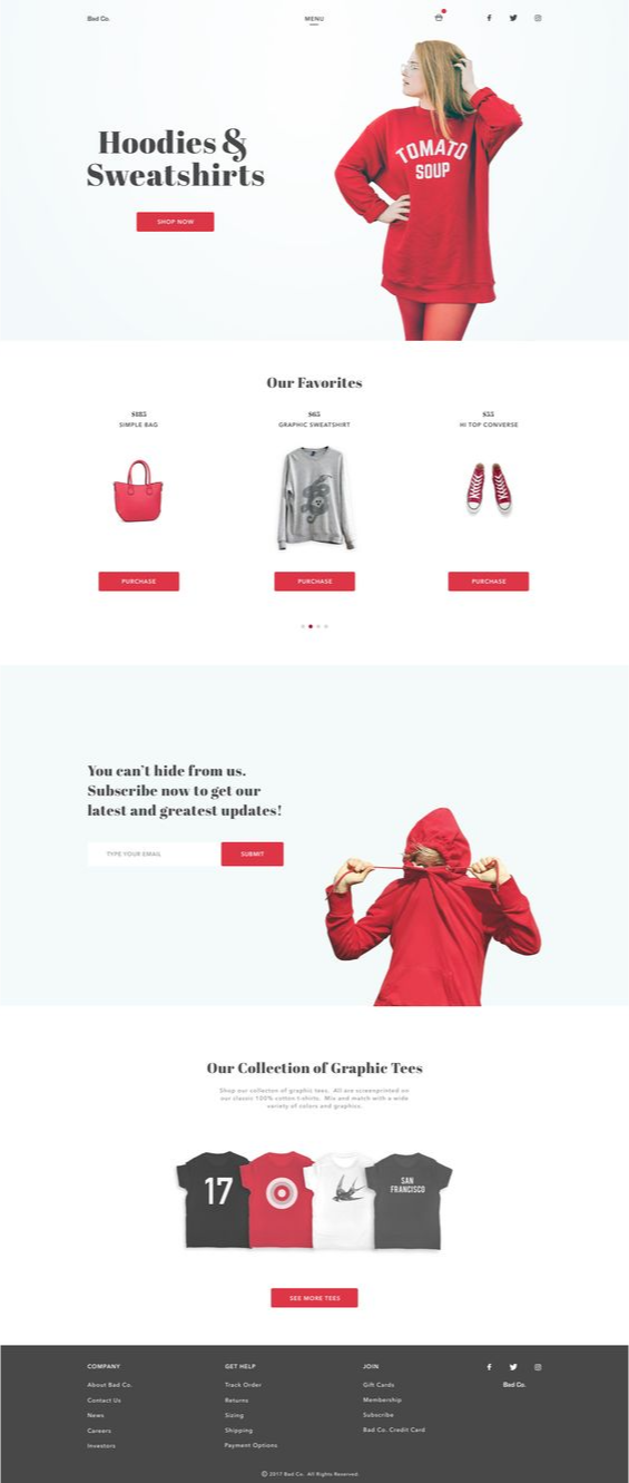 ecommerce landing page - Bad co.