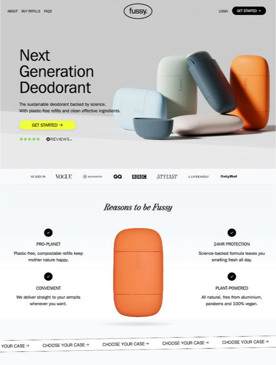ecommerce landing page - Fussy