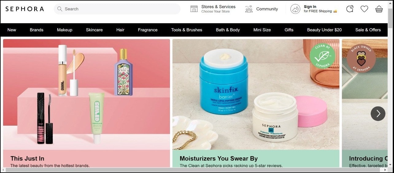 ecommerce landing page - Sephora