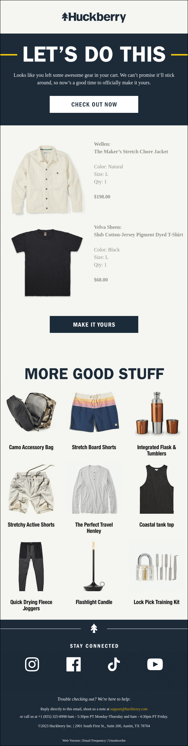huckberry - email marketing template for fashion brands