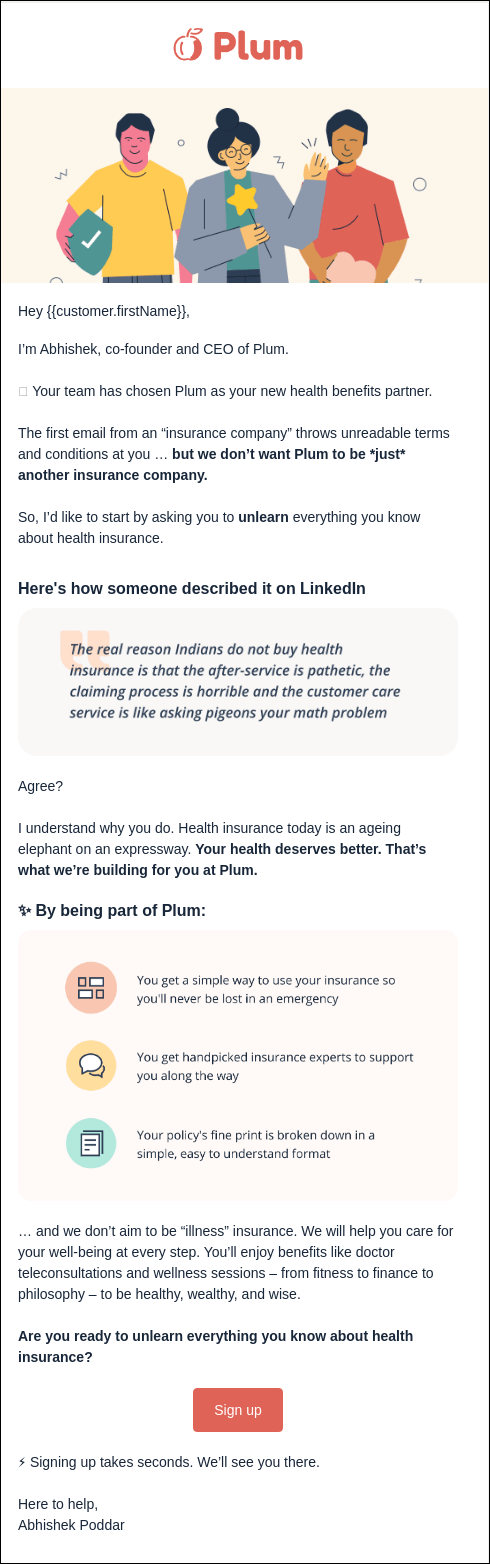 Plum Insurance email marketing examples