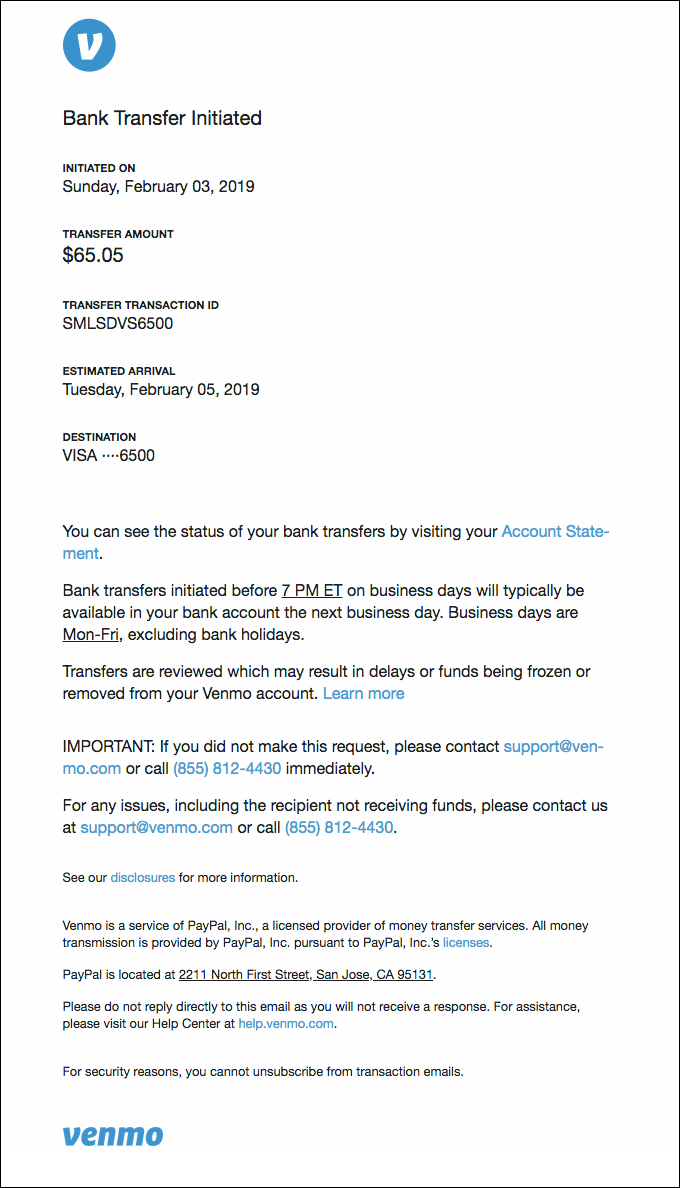 Bank Transfer email