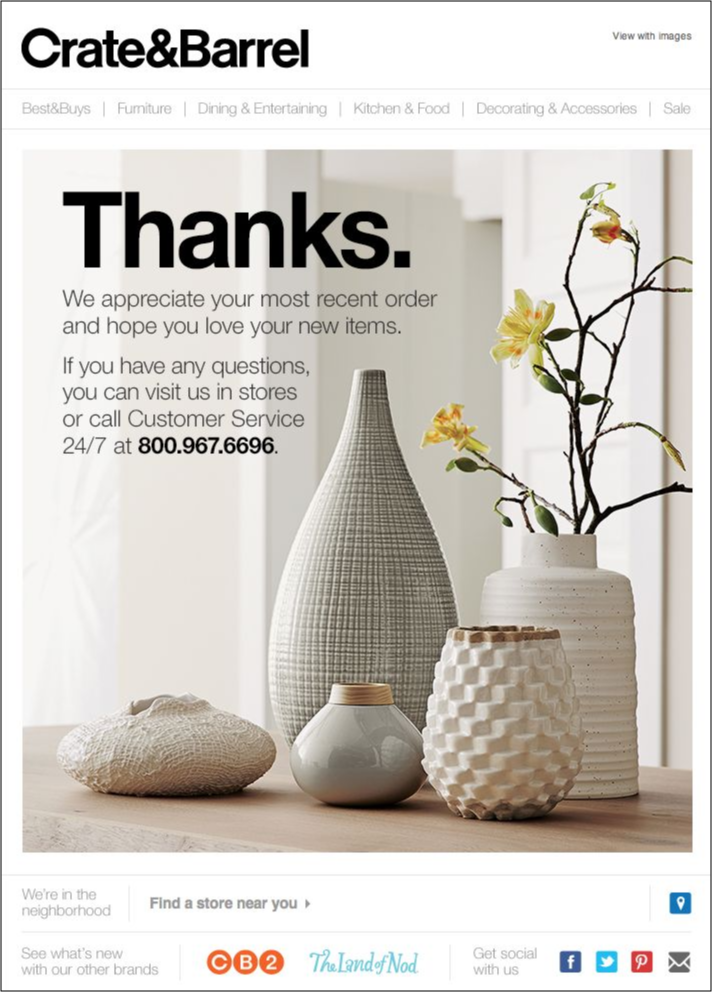 Thank you email crate & barrel
