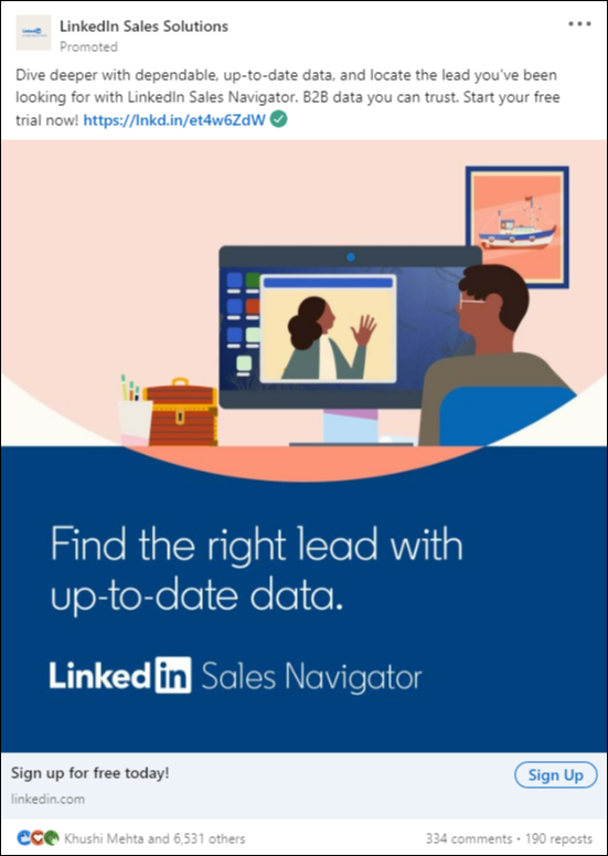 targeted ad example from LinkedIn Sales Solutions