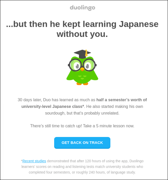 Duolingo Re-engaging Subscribers onboarding emails