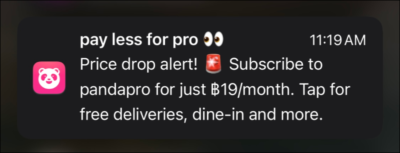 Food Delivery App Subscription Price Drop Reminder