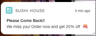 push notifications examples to Invite restraunt customers