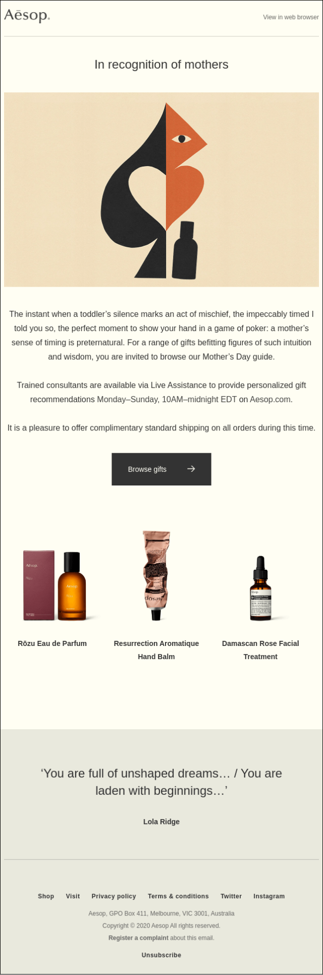 Aesop email with personalized experience