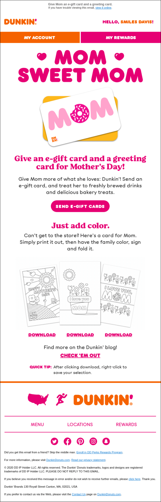 Dunkin Donut's mother's day email ideas