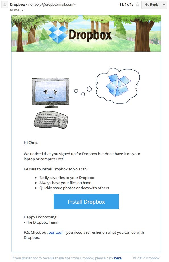 Free trial conversion emails from Dropbox