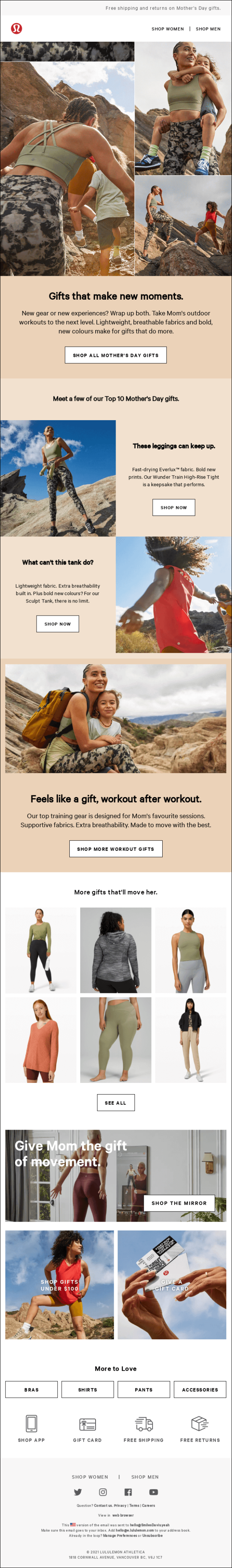 Lululemon mother's day email templates