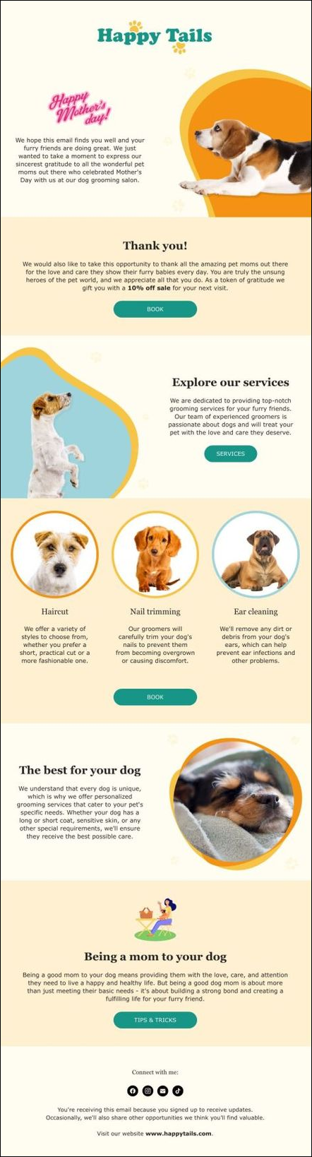 Pet care brand Happy Tails email