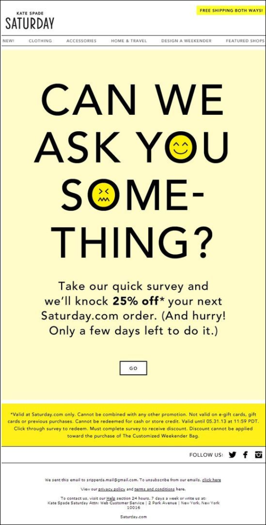 Re-engagement emails from kate spade