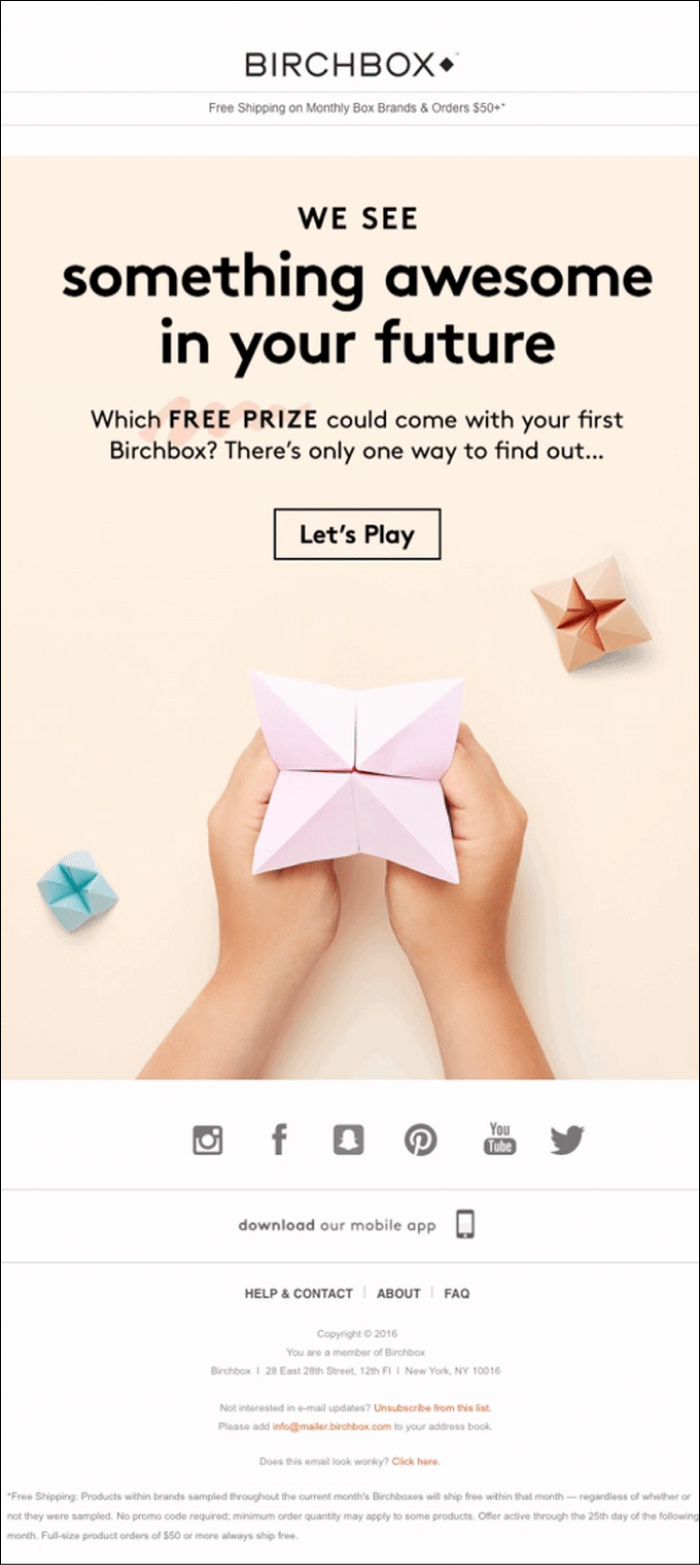 Birchbox’s Paper Puzzle Promo email
