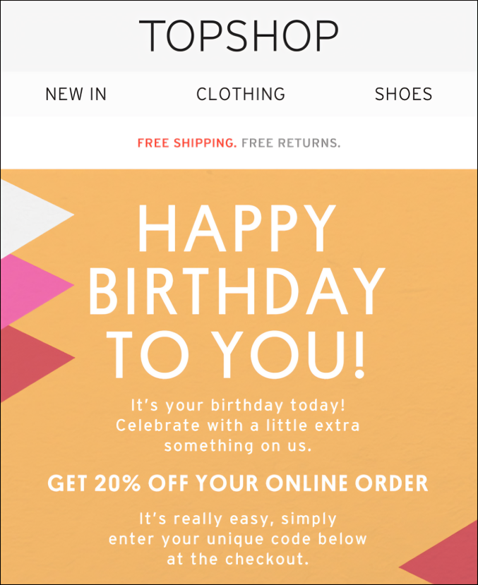 Birthday email From Topshop