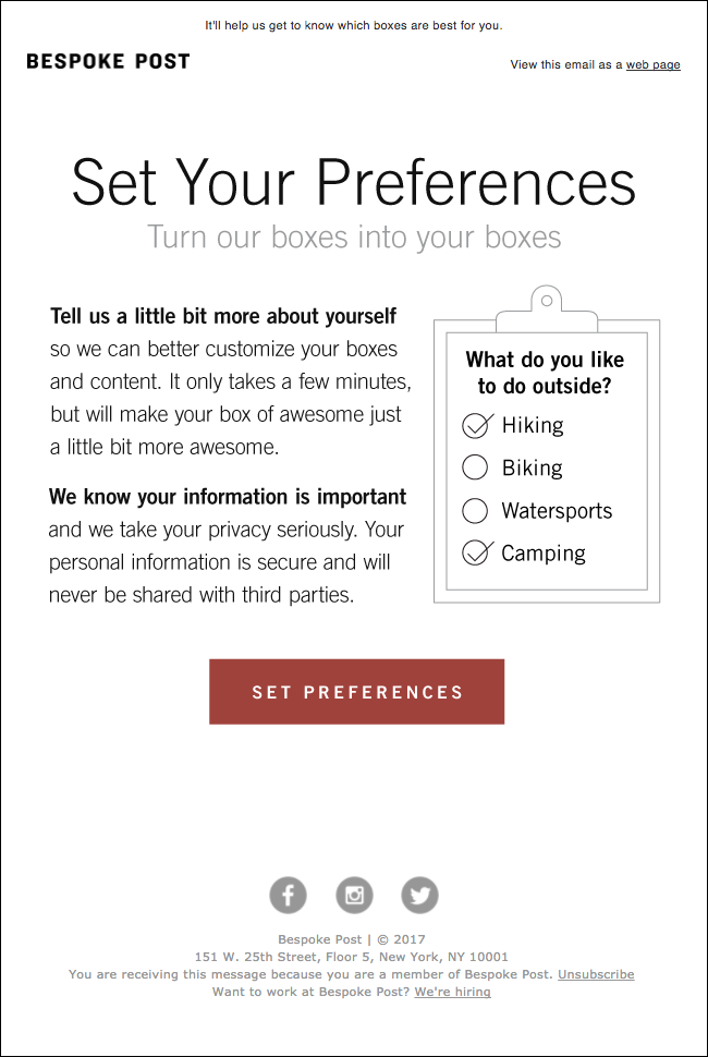Set Your Preferences Email