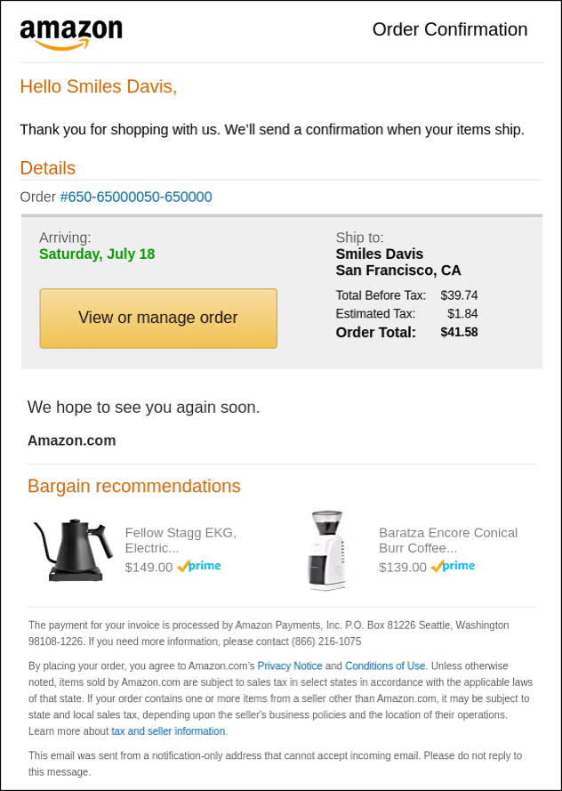 email from Amazon
