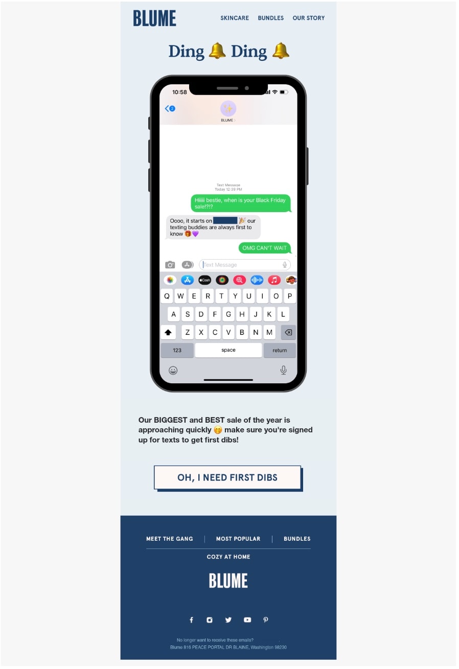 A casual Black Friday email campaign by Blume