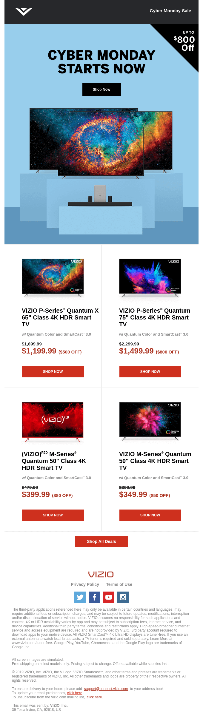 vizio email inspiration for cyber monday