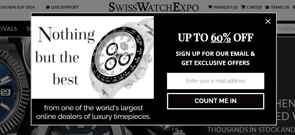 lead magnet example from SwissWatchExpo