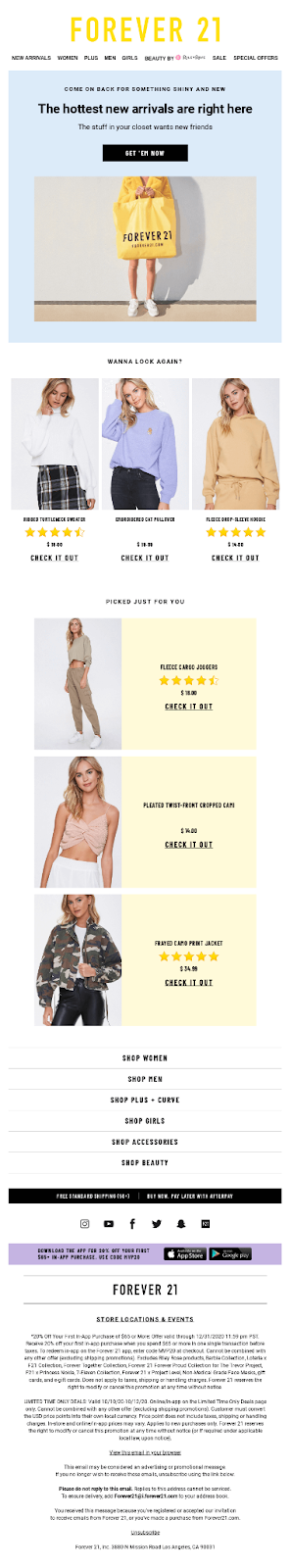 personalized CTAs by forever 21